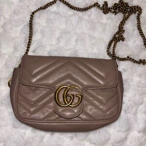 Gucci Marmont Super Mini Elegant Brown Quilted Chain Bag